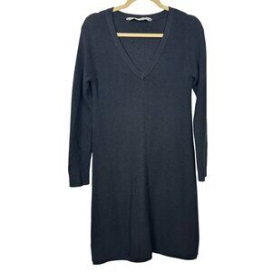 Athleta M V-Neck Knit black Sweater Dress Merino Wool Blend